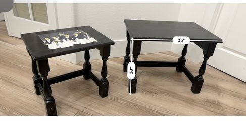 Both $20 Vintage Style Black Accent Tables Set Turned Leg Side Tables Boho Spanish Decor