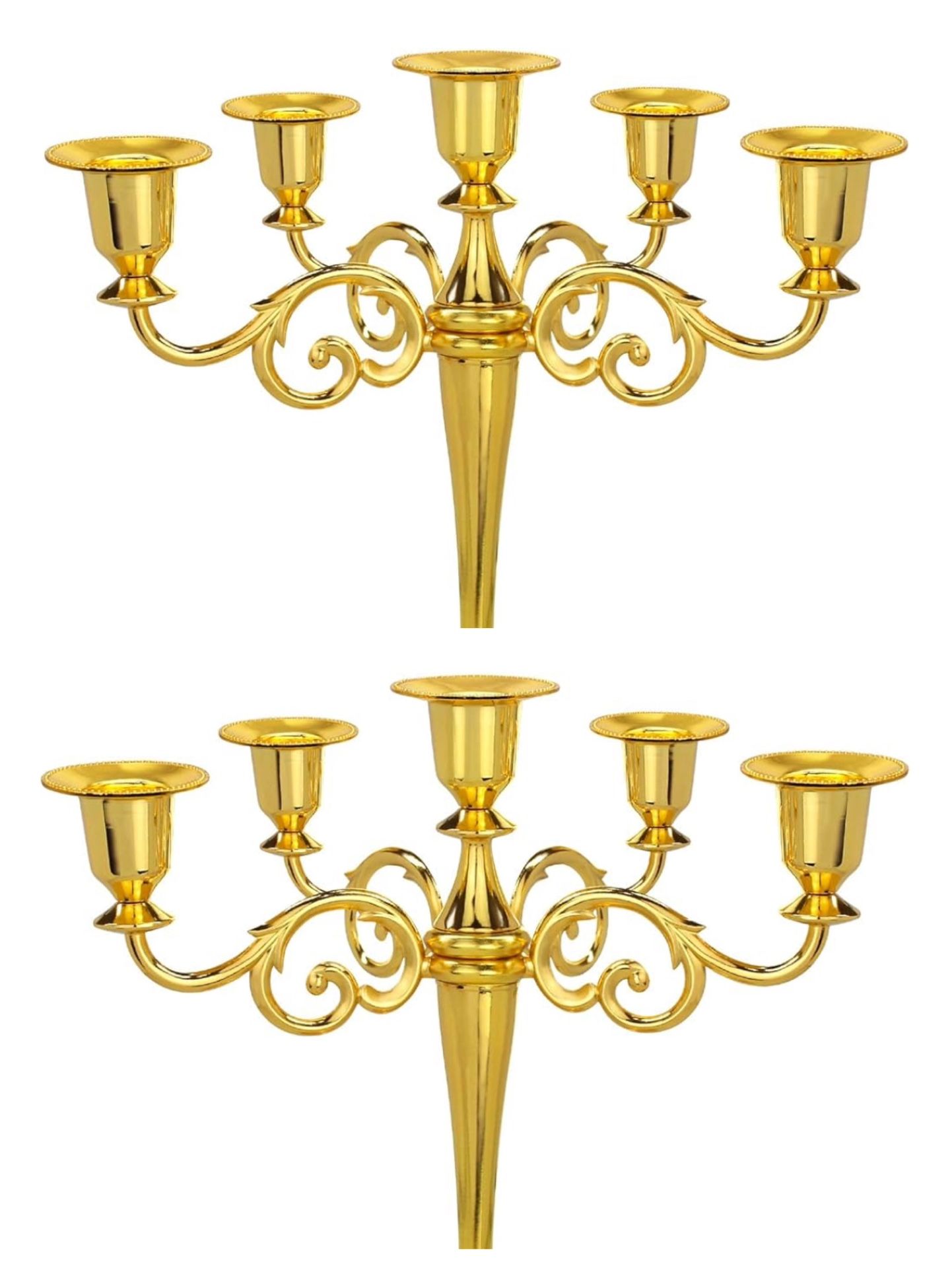 2- Metal Candelabra 5-Candle 10.1 Inch Tall Candle Holder Stick for Home Wedding Event and Party Festival,Gold