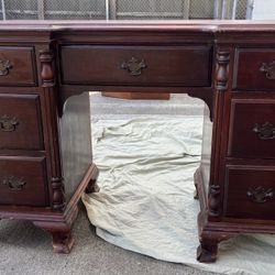 Antique Mahogany Wood Desk with Matching File Cabinet