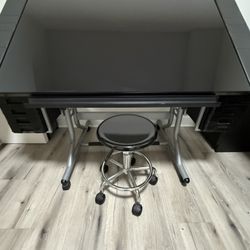 CraftMaster II Glass Top Craft and Drawing Table, Black Glass & Steel Structue