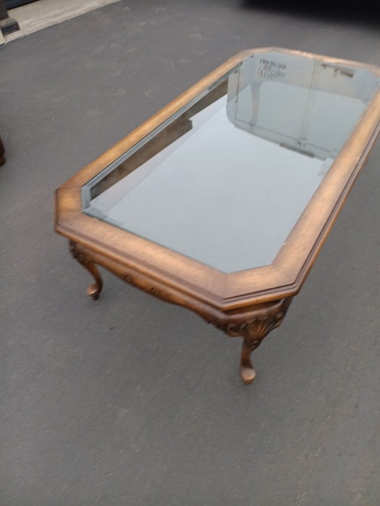 Wooden Coffee Table With Glass Top.