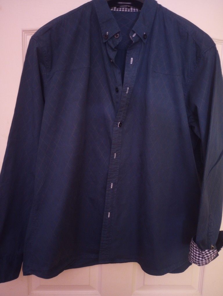Men's Coofandy Shirt Size 3XL Blue W/Black & White Plaid