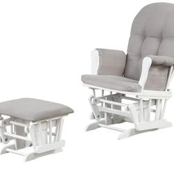 Glider and Ottoman with Arm Rest ,White with Gray
