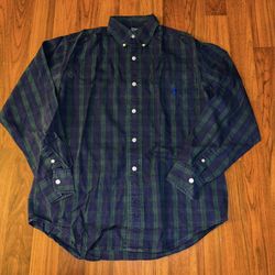 Ralph Lauren Youth Blue/Green Plaid Collared Button Down Shirt Size Medium