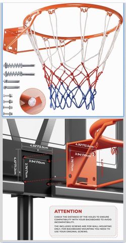 Dripex Solid Basketball Rim 18" Replacement Breakaway Wall Mounted Outdoor Heavy Duty Solid Steel 18 Inch Rim Double Spring with All Weather Net