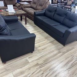 Black Leather Sofa And Loveseat!!