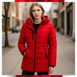 Guess Woman’s Red Long Winter Puffer Jacket Size Medium