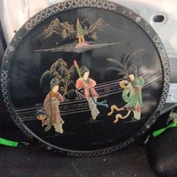 Vintage Asian Chinoiserie Round Wall Art Piece.