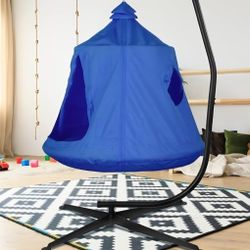 Hanging Tree Tent w/Swing Chair,Hammock Chair Stand Canopy w/Steel Frame,Indoor Outdoor Egg Basket Patio Seat w/Adjustable Solid Stand,Bedroom Porch B
