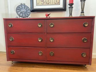 Mid Century 6-Drawer Dresser – Rich Red Finish – Solid & Stylish