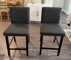 Counter-Height Upholstered Chairs (Set of 2) – Charcoal Gray