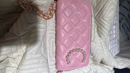 Pink Quilted Chain Wallet Clutch