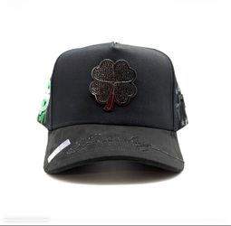 Black Clover Trucker Hat Black Four-Leaf Clover