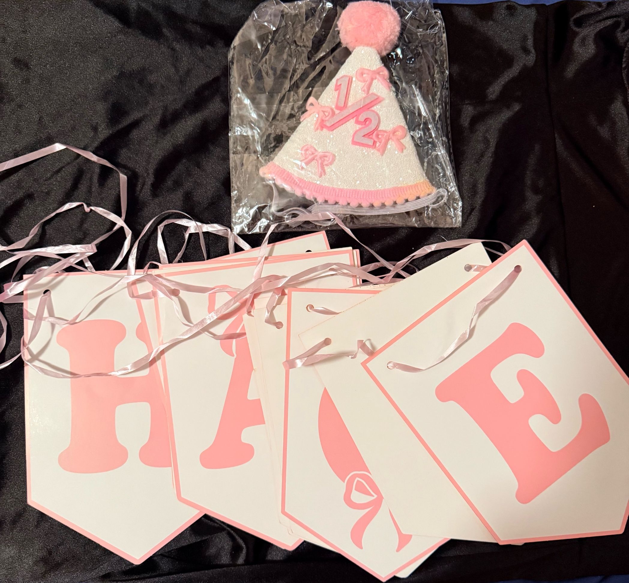 “HALFWAY TO One” banner and 1/2 party hat