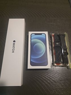 Unlocked Blue iPhone 12 64 GB And Apple Watch SE Bundle