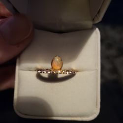 Ladies Size 7 Gold Opal And CZ Diamonds