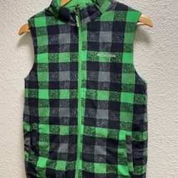 Columbia Girls Reversible Puffer Vest Green Buffalo Plaid Size Large 