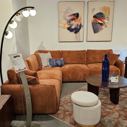 5pc Sectional Modern Modular Style Sectional With Premium Burnt Orange Fabric