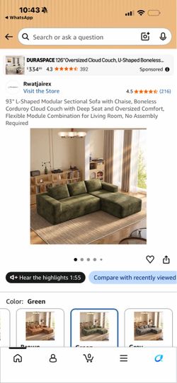 93" L-Shaped Modular Sectional Sofa with Chaise, Boneless Corduroy Cloud Couch with Deep Seat and Oversized Comfort, Flexible Module Combination for L