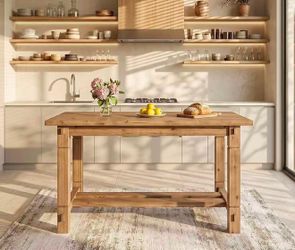 LD0277 59" Solid Wood Home Kitchen Island, Rustic Stationary Island with Sturdy Frame