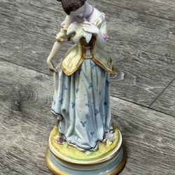 Vintage Parian Bisque Porcelain Lady With Bird Figurine