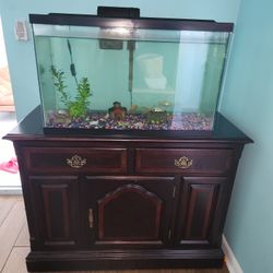 Fish Tank With Cabinet And 3 Live Gold Fish.