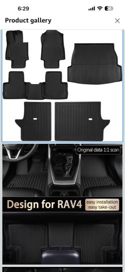 Floor Mats & Cargo Liner for 2019-2025 Toyota RAV4 All-Weather TPE Trunk & Backrest Liners Set, Compatible with 2019-2025 Toyota RAV4 Gas Hybrid Prime