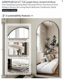HARRITPURE 64x21 Arched Full Length Mirror Black
