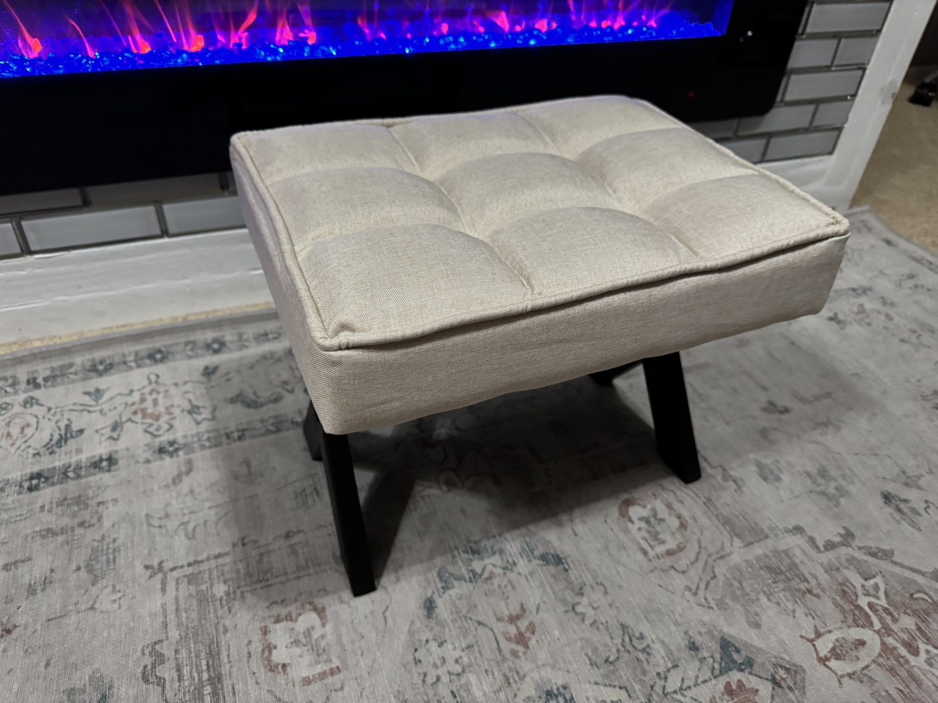 IBUYKE Small 12" H Footrest Stool, Square Linen Foot Stool With Metal X-Leg, Multi-Use As Small Side