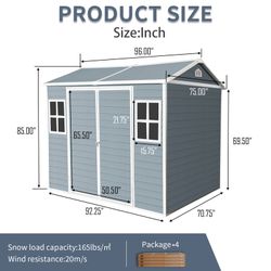 Gray Resin Patio Tool Shed 8x6 ft: Outdoor, Waterproof, for Garden & Backyard
