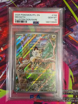 2025 POKEMON PFL EN-PHANTASMAL FLAMES ILLUSTRATION RARE #106 MEOWTH PSA 10