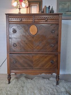 Antique Art Deco / Louis XVI Style Walnut Highboy Dresser – Circa 1930s