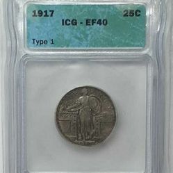 Silver 1917 Type 1 Standing Liberty Quarter 