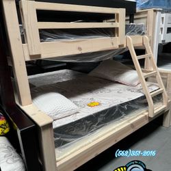 White Wash Bunk Bed Twin / Full With Both Mattresses Litera Completa 