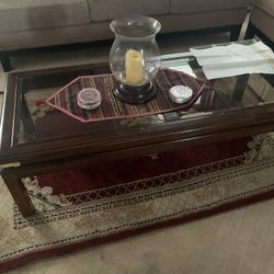 3 Pieces Wooden And Glass Top Coffee And End Tables