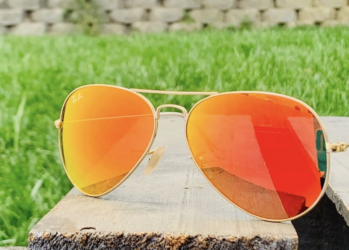 Ray Ban Aviators 112/69 Flash Orange & Gold Frame Classic...