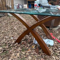 Modern Glass Top Coffee Table with Wooden X-Base