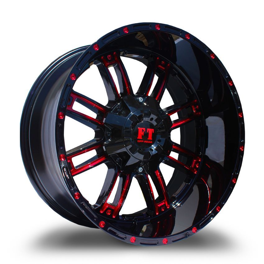 Full Throttle FT8033 Hostile Gloss Black Red Milled | Truck Fitment Wheels Rims
