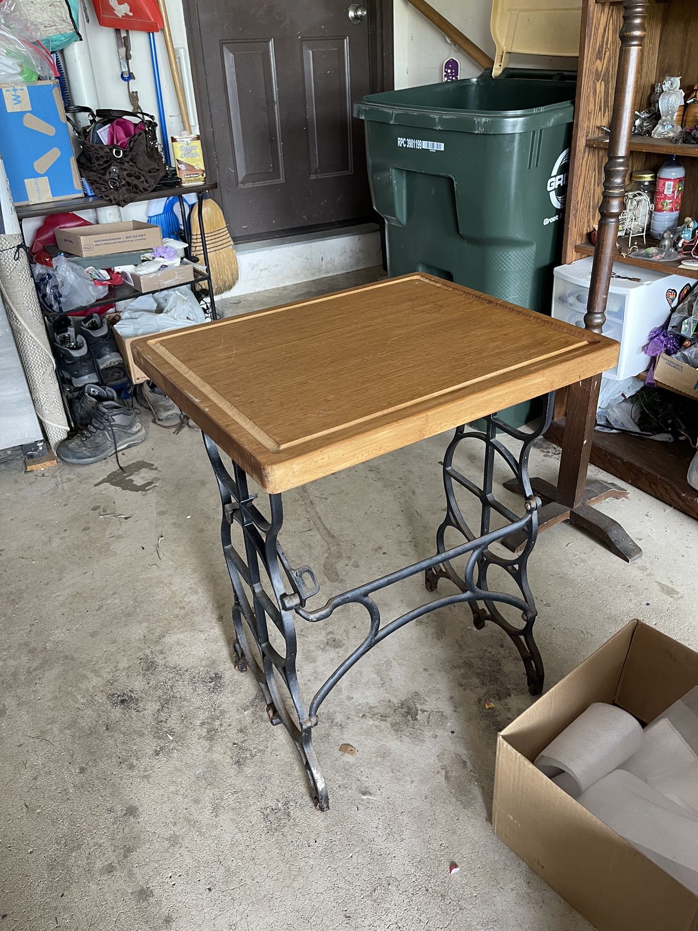 Butcher Block Table Top With Sewing Machine Base