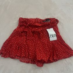 ZARA Red and White Mini Skort