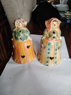 Vintage woman figural candle holder hand painted tea light Italy set of 2