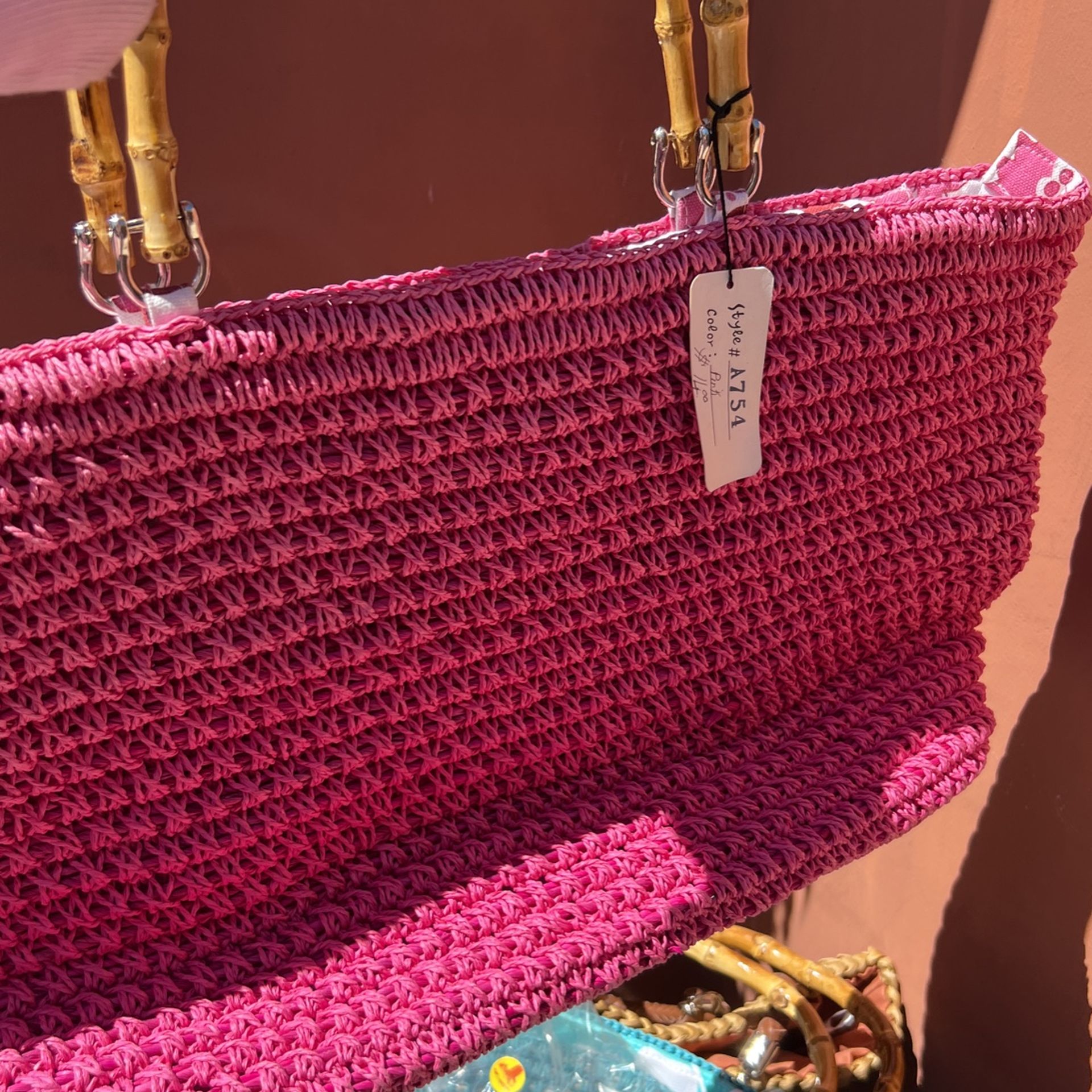 Hot Pink Bamboo Handles Purse/bag