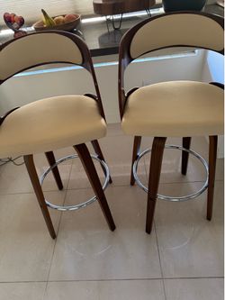 Wood and Faux Leather Bar Stools