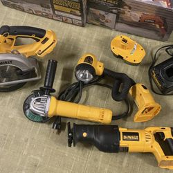 Set Of 4 DeWalt Power Tools With Battery And Battery Charger