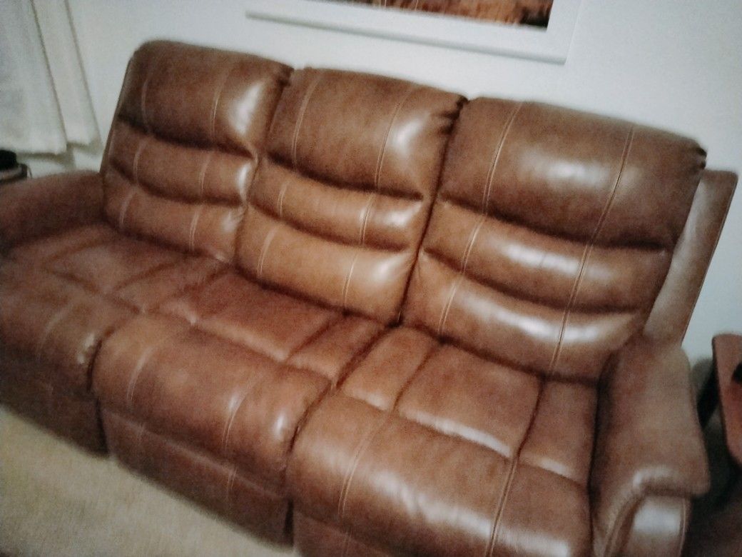 Chocolate Brown Leather Couch 2 Seat Recliner