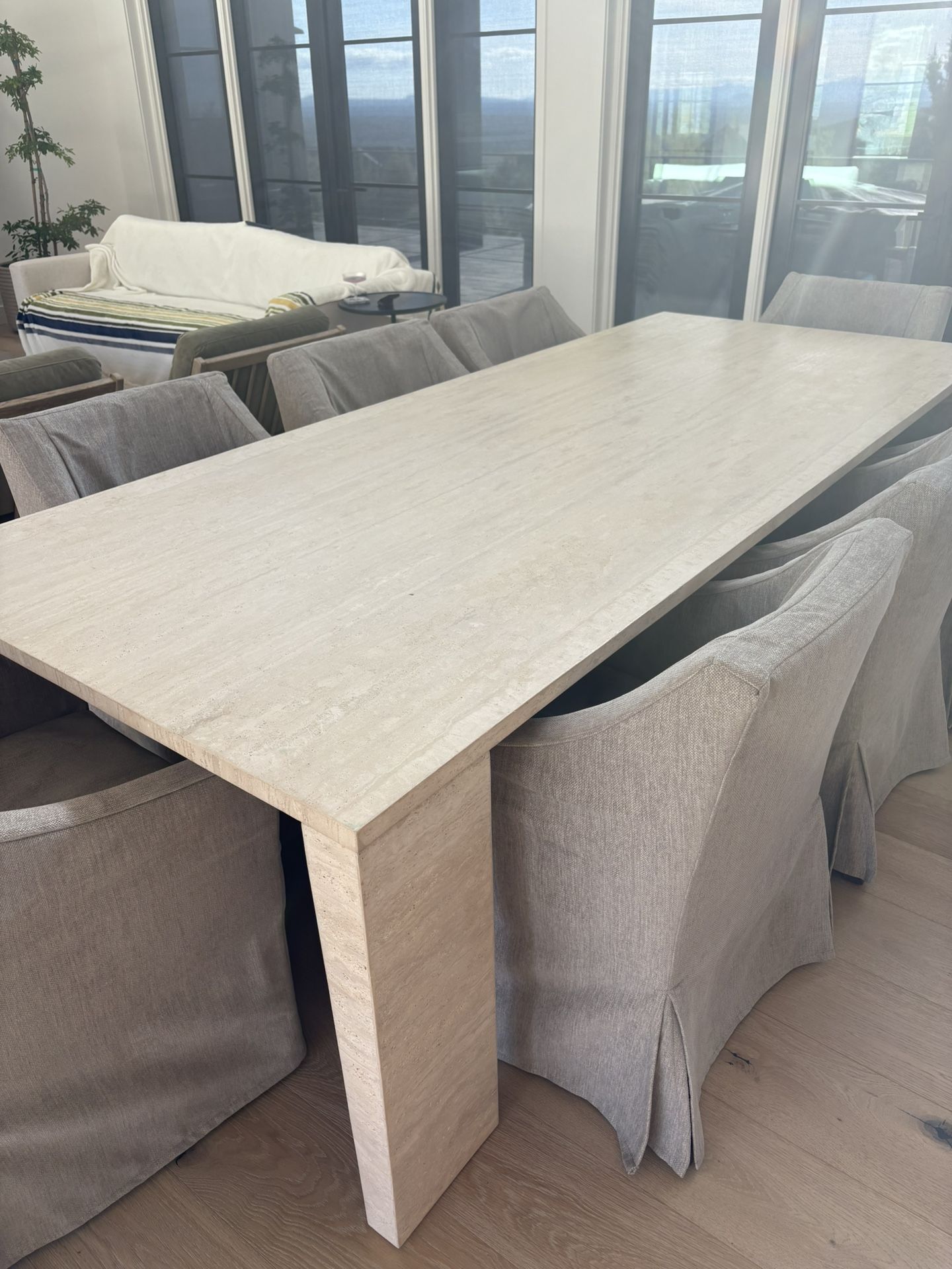 RESTORATION HARDWARE WYETH TRAVERTINE DINING TABLE
