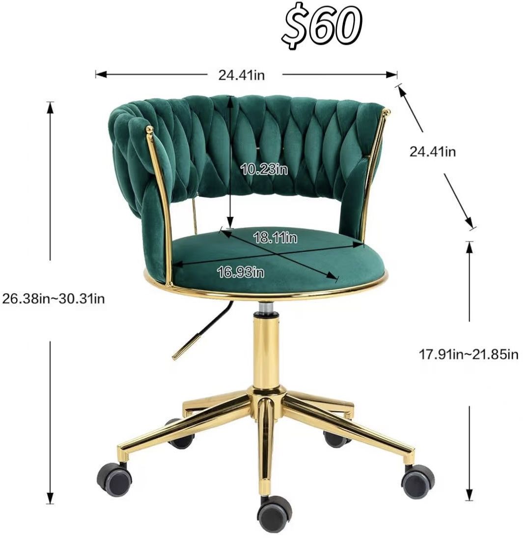 ✌️ NIOIIKIT Velvet Office Desk Chair, Height Adjustable Task Chairs, with Hand Woven Backrest, 360° Swivel