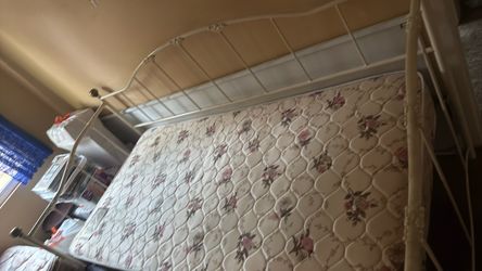 White Metal Bed Frame with Mattress