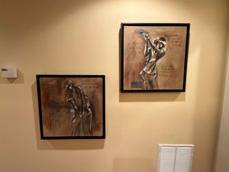 Pair of “Golfers” Framed Canvas Art Paintings