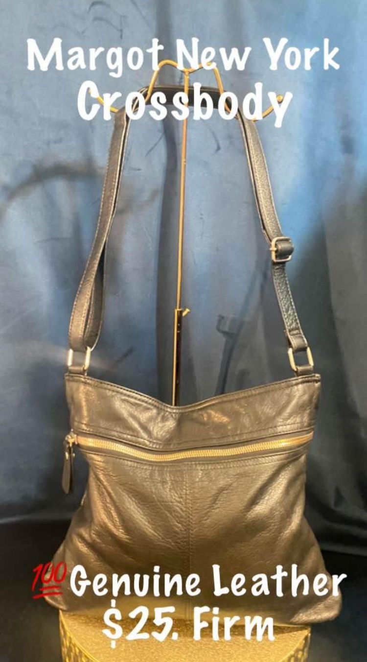 MARGOT New York, Large 💯Black Leather Crossbody Bag